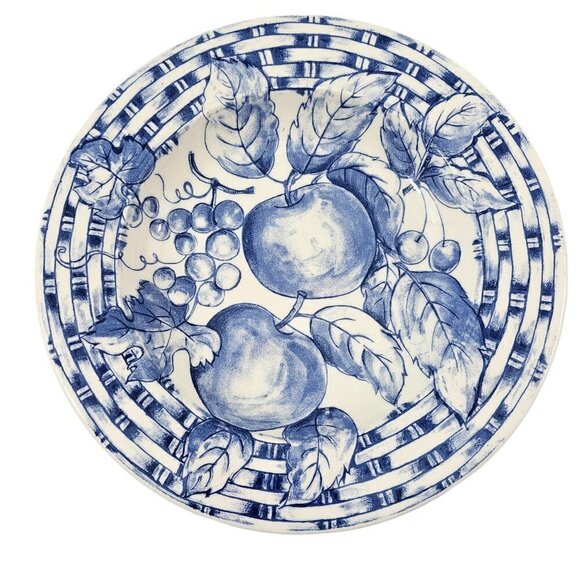 Pier 1 Imports Blue & White Fruit Basket Weave Rim Salad Pasta Bowls - Set of 3 - Picture 3 of 16